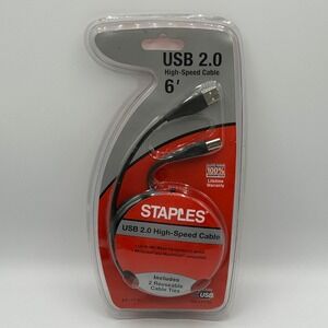 Staples USB 2.0 High Speed Cable 6 ft Black Includes 2 Cable Ties NEW IN PACKAGE